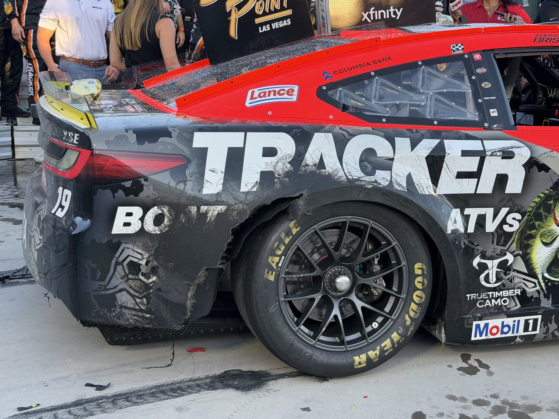 The right rear of the winning No. 19, photographed in victory lane after the race.