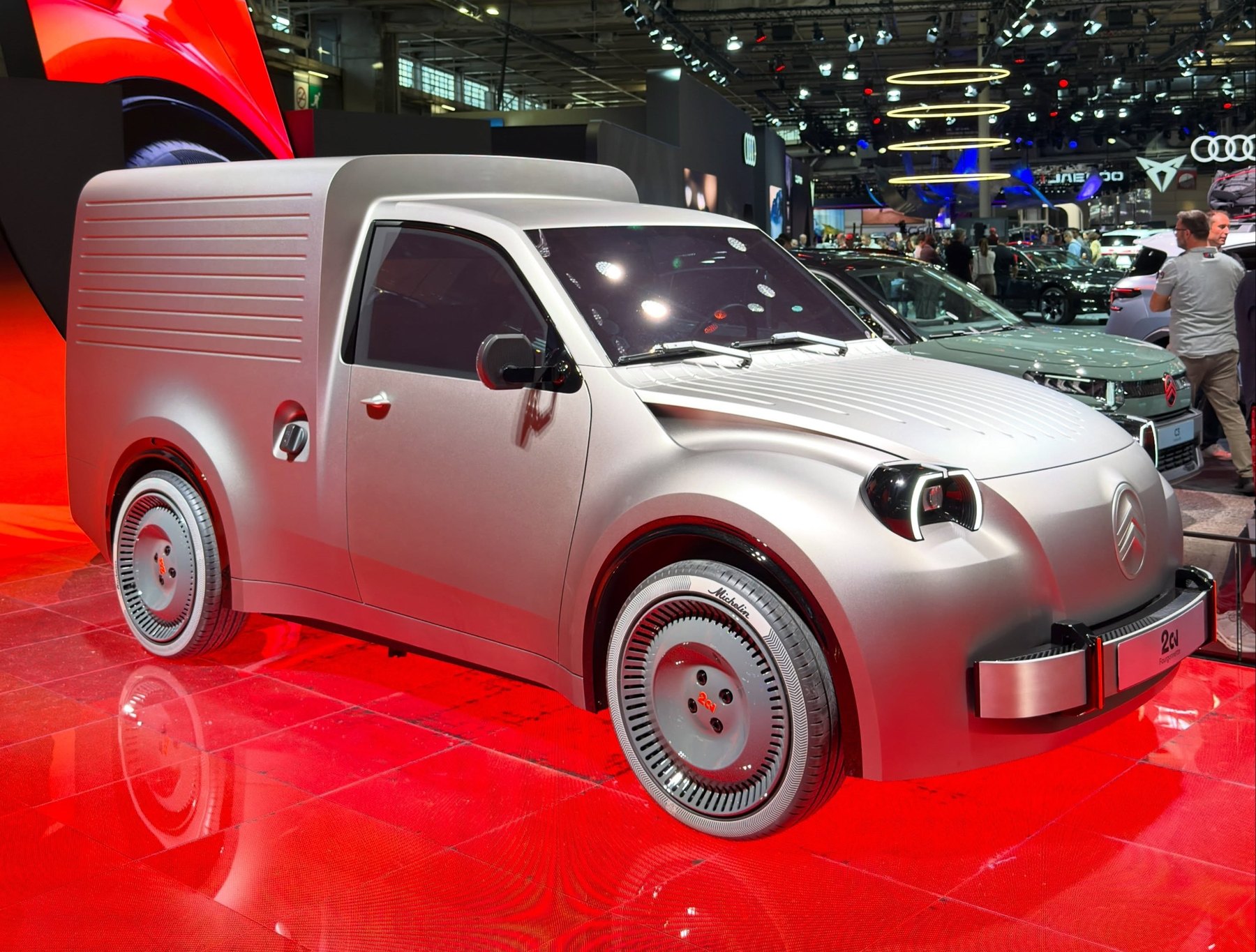 The 2 CV Fourgonnette Concept, shown alongside the hatch on the same stand. Citroën has been explicit that this one is a designers' passion project rather than a near-term production plan.