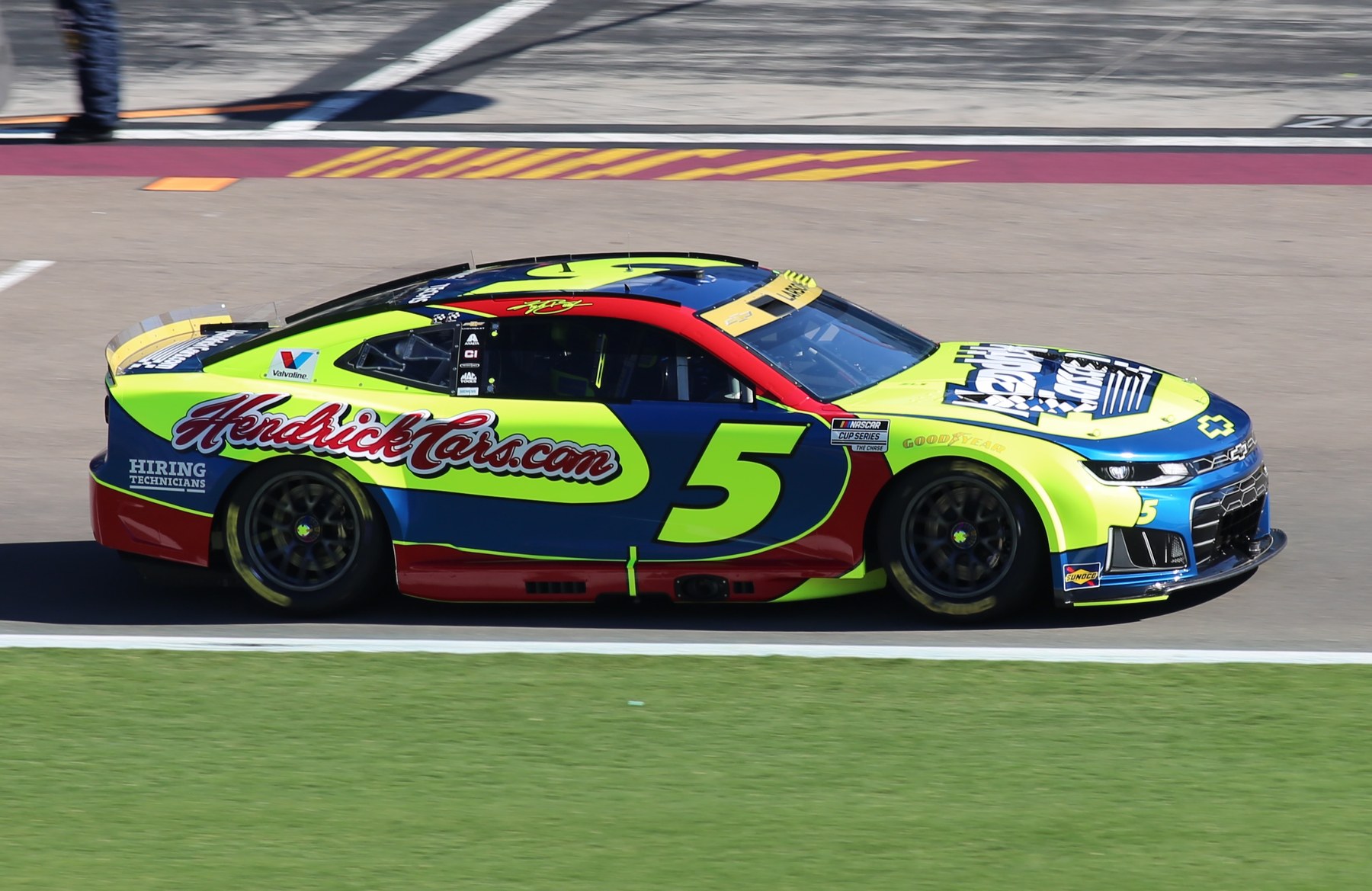 Kyle Larson's No. 5 HendrickCars.com Chevrolet at Las Vegas on 3 October 2026, where he finished second. At Phoenix on 18 October the right front let go with about 30 laps to run, the car went into the wall, and it was classified 34th.