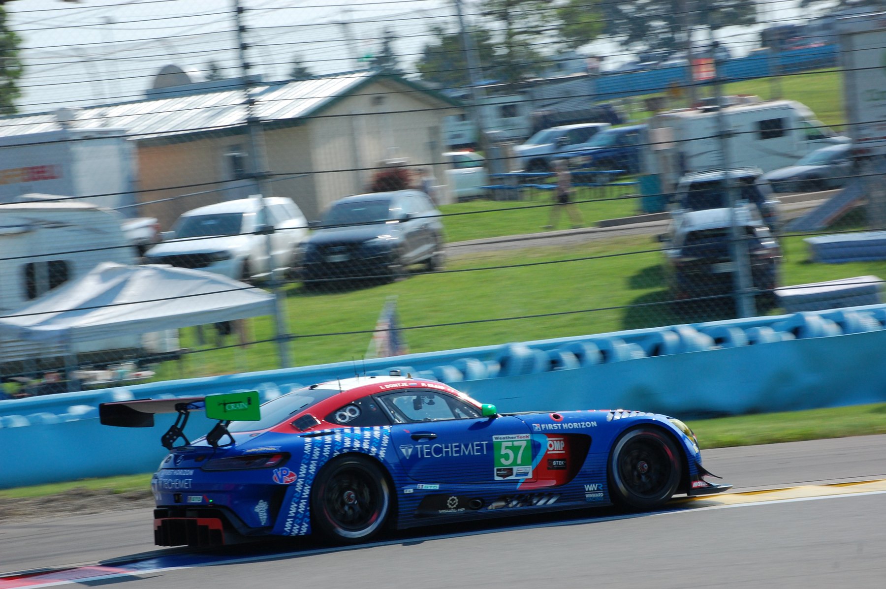 Winward Racing's No. 57 Mercedes-AMG GT3 at Watkins Glen in 2025, with the same line-up — Russell Ward, Indy Dontje and Philip Ellis — that won GTD at Petit Le Mans and took a third straight class title.